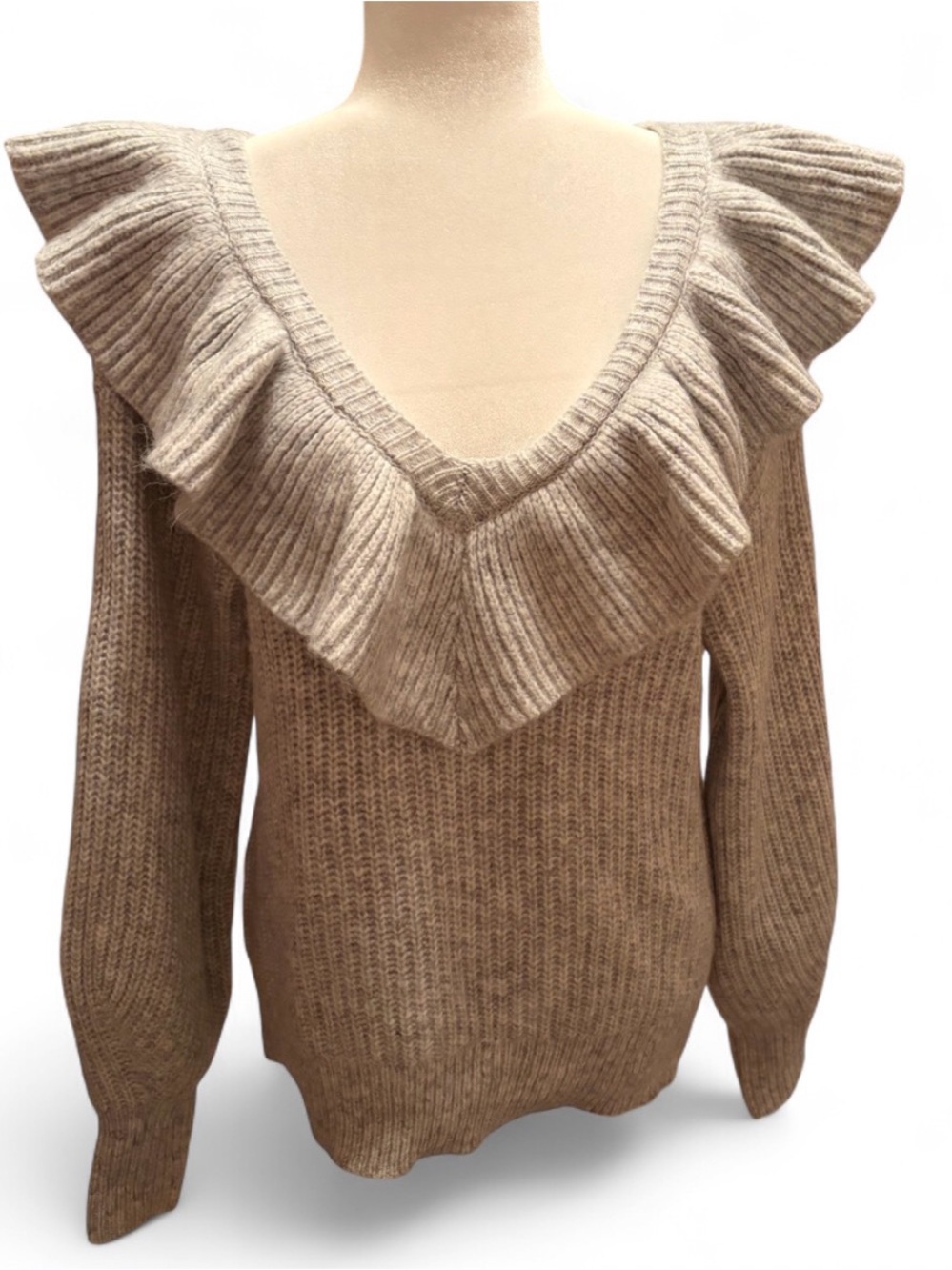 A New Day gray sweater with ruffle detail, gently used size M